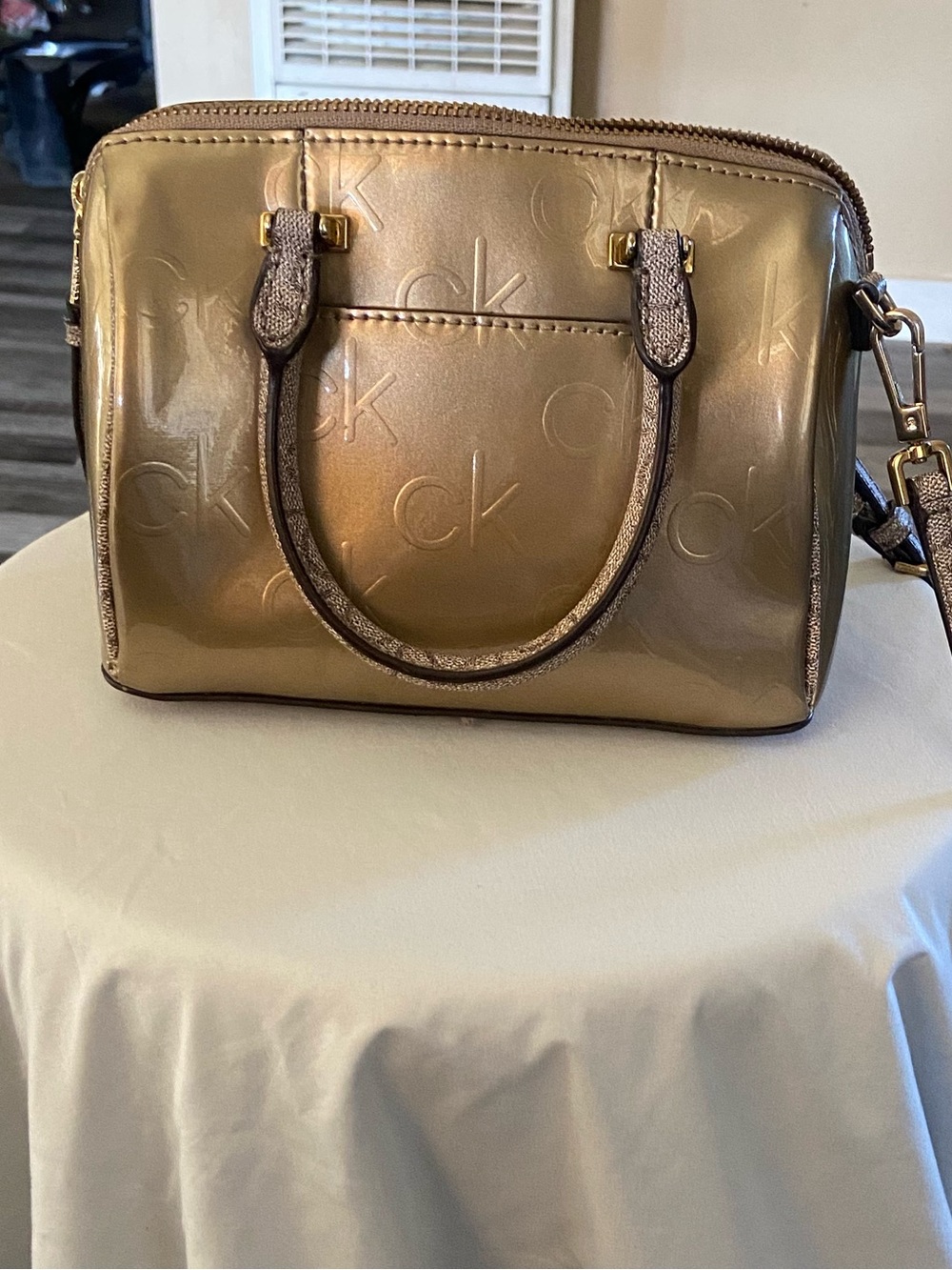 Calvin Klein Shiny Bronze Satchel with Detachable Strap